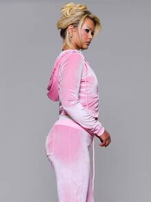 MUSERA Hoodie Beludru dengan Resleting dan Pinggang Berkerut untuk Sehari-hari, Cocok untuk Musim Gugur dan Musim Dingin, Kembali ke Sekolah, Warna Pink Pony. - Berwarna merah muda - View 3