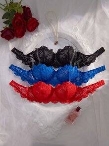 Crystal Vow 3pcs Set Detachable Transparent Strap Romantic Lace Underwire Bra - Multicolor - View 4