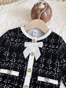 SHEIN Baby Girl Bow Decor Plaid Jacket And Skirt Set - Black - View 4