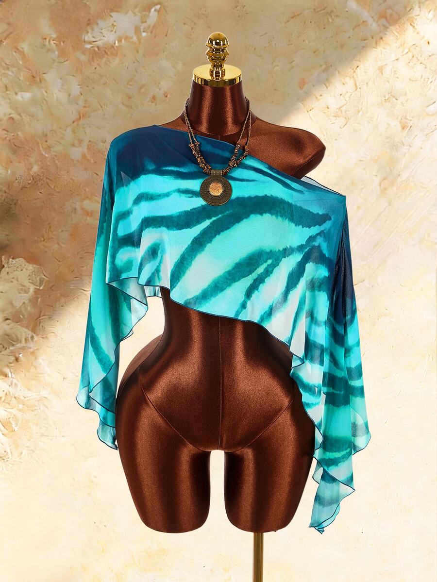 Amplova 女款不對稱單肩休閒日常穿著上衣 - 藍色 - 查看 1