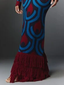NYA SZN Knit Dress Maxi Retro Long Sleeve Color Block Holiday Festival Special Occasion Everyday Casual Work Concert Going Out Club Party Blue Fall Winter - Multicolor - View 7