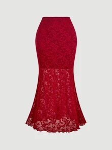 SHEIN MOD Bell Sleeve Tie-Up Shoulder Top And Fishtail Long Skirt 2 Pieces Set - Burgundy - View 7