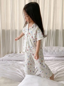 Dazy Kids 少女秋季服飾 格紋短袖長褲居家服 春夏款 - 米色 - 查看 1