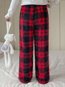 Dazy Kids Tween Girl Plaid Loose Elastic Waist Lounge Pants - Brown - View 2