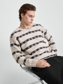 RONVEXI Men's Minimalist Fashion Striped Colorblock Long Sleeve Sweater - Multicolor - View 1