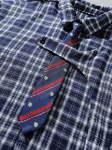 ROMWE MEN Men's Plaid Shirt With Tie Decor 2 In 1 Design - Blue - View 4