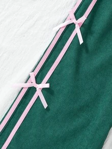 Girls Corduroy Overalls, Cute Bow Ribbon Side Stripe Wide Leg Jumpsuit Autumn Winter Pants - Green - View 6