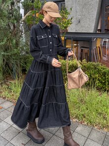 FRIFUL Women's Pleated Casual Daily Summer Denim Dress - Black - View 8