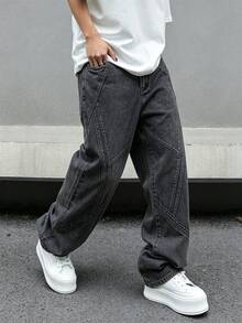 Manfinity EMRG Men's Solid Color Fashion Casual Wide Leg Jeans - Dark Grey - View 1