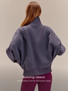 GLOWMODE Everyday Fleece Warmth Whisperer 柔軟保暖輕量夾克，前後縫線設計、口袋、蝙蝠袖、高領、全開襟拉鍊，休閒款 - 紫色 - 查看 4