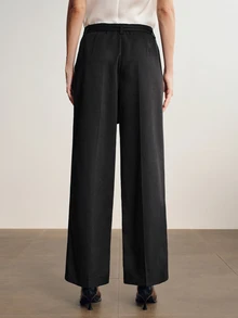 Briarwyn Women's Solid Color Wide Leg Suit Pants With Adjustable Waistband, Winter - Black - View 2