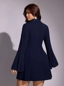 Viva Relle 大尺碼女款奢華串珠水鑽派對晚禮服 秋季 - 藏蓝色 - 查看 6