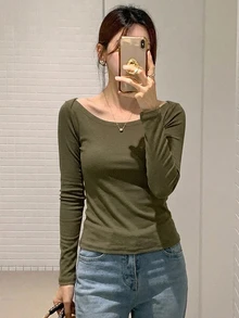 DAZY 女款大圓領修身短袖優雅T恤 灰色 春夏款 - 綠色 - 查看 5
