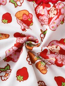 Strawberry Shortcake X SHEIN Plus Size Women's Cartoon Print Waist Contrast Lace Panties - Red - View 8