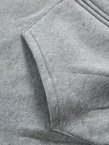 SHEIN 青少年男孩口號印花長袖拉鍊連帽衛衣 秋季 - 灰色 - 查看 5
