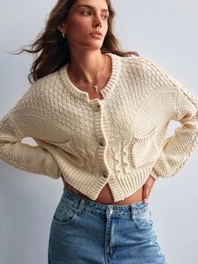 Willow Rêve Women's Solid Color Casual Versatile Daily Wear Cardigan - Cream - View 6