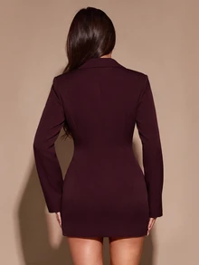 SHEIN BAE 時尚優雅通勤西裝外套、粉色西裝洋裝、長袖 + 迷你裙、職場女力洋裝、回歸辦公室、粉色套裝洋裝、約會之夜 / 婚禮賓客 - 紫紅色 - 查看 2