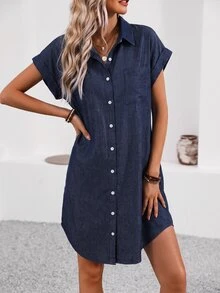 Breezaya Women's Urban Pocket Button Denim Dress - Blue - View 2