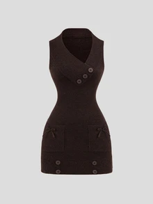 Sweetra American Vintage Brown Bodycon Sleeveless Knit Dress - Coffee Brown - View 1