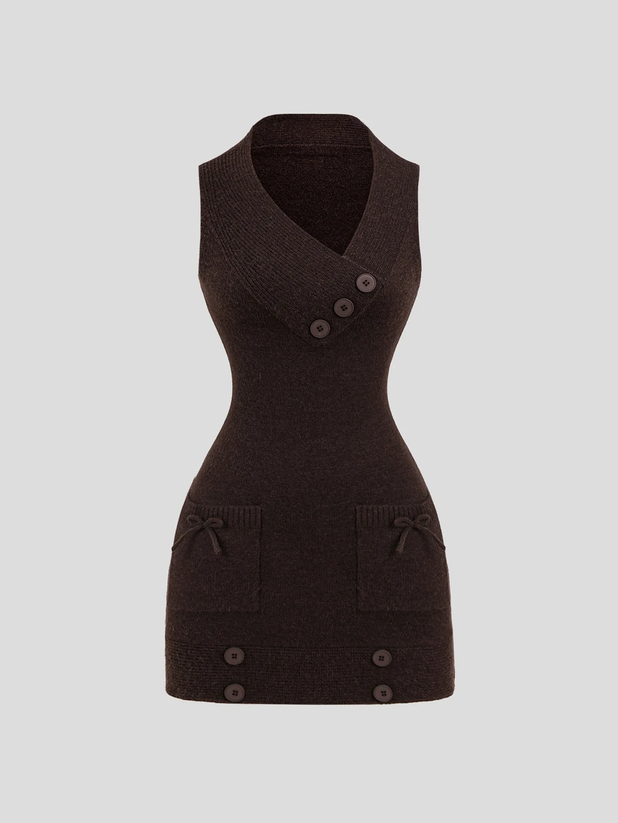 Sweetra American Vintage Brown Bodycon Sleeveless Knit Dress - Coffee Brown - View 1