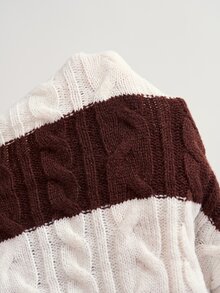 Bohemela Sweater Lengan Panjang Wanita Gaya Korea dengan Bahu Asimetris dan Motif Garis-Garis Blok Warna - Hitam dan Putih - View 8