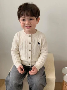 Hapijoa Infant (Boy) Round Neck Cable Knit Cartoon Embroidered Long Sleeve Solid Color Sweater - White - View 9