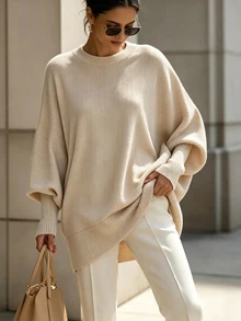 SHEIN Áo nữ tay dài dáng rộng mới cho mùa Thu/Đông - Màu be - Xem 6