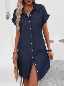 Breezaya Women's Urban Pocket Button Denim Dress - Blue - View 4