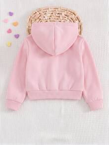 SHEIN Baby Girl Bow Embroidery Pattern Hooded Sweatshirt And Autumn Pants Casual Daily Outfit - Pink - View 3