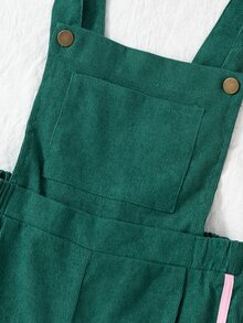 Girls Corduroy Overalls, Cute Bow Ribbon Side Stripe Wide Leg Jumpsuit Autumn Winter Pants - Green - View 4