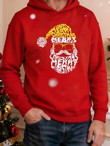 Manfinity Homme Men's Santa Claus Print Casual Loose Fit Hoodie - Red - View 7