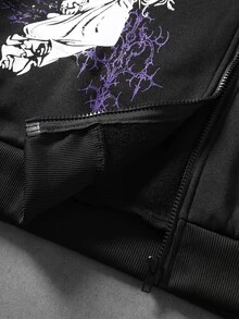 ROMWE MEN Goth 男士圖案印花拉鍊連帽外套 - 黑色 - 查看 7
