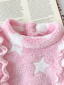 Genkimix Kids 3Pcs Baby Girls Sweatshirt Pants Set Cute Sweet Pink Bow Ruffle Star Print Fuzzy Long Sleeve Round Neck Thick Holiday Winter Fall Plushy - Baby Pink - View 6