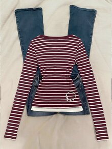 IslaSuriya Women's Slim Fit Waist Long Sleeve 2 In 1 T-Shirt - Multicolor - View 2