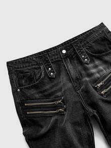 ROMWE MEN Men's Casual Everyday Denim Jeans With Pockets And Buttons - Black - View 2
