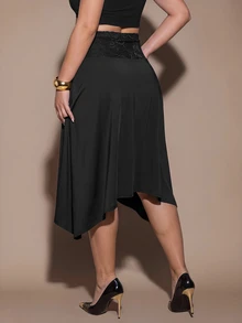 SHEIN BAE CURVE 大尺碼女款純色休閒百搭日常裙 - 黑色 - 查看 7