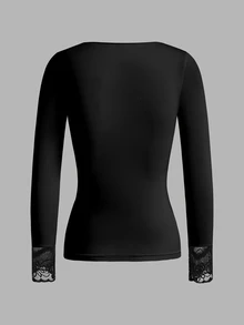 SHEIN LUNE 2pcs Multi-Color Combination Women's Contrast Lace Long Sleeve T-Shirt - Multicolor - View 6