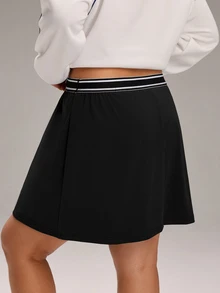 EMERY ROSE Plus Size Minimalist Casual Striped Colorblock Pleated Mini Skirt - Multicolor - View 6