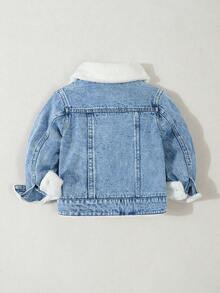 SHEIN 男童牛仔夾克，秋冬新品，藍色水洗，寬鬆版型，抓絨內裡設計，適合秋冬穿著，時尚百搭，時尚男孩必備，適合日常穿著、拍照、購物、聚會、音樂節、度假等，2026新款男童牛仔夾克 - 中等水洗藍 - 查看 2