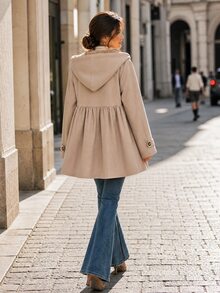 SHEIN Clasi Women's Fashion Button Pleated Pocket Long Sleeve Jacket - Khaki - View 2