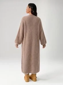 SHEIN PETITE 女款秋冬外出保暖針織開襟衫 - 摩卡棕 - 查看 2