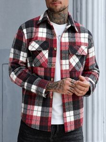 EGENSIO Men's Turn Collar Long Sleeve Casual Overcoat - Red and White - View 3