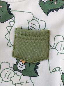 新生兒男嬰/女嬰秋冬可愛卡通圖案長袖運動衫與長褲套裝 - 軍綠色 - 查看 6