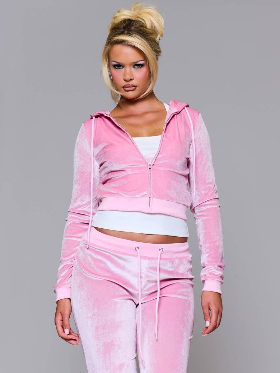 MUSERA Hoodie Beludru dengan Resleting dan Pinggang Berkerut untuk Sehari-hari, Cocok untuk Musim Gugur dan Musim Dingin, Kembali ke Sekolah, Warna Pink Pony. - Berwarna merah muda - View 1