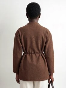 Aalyst Mantel Siluet Campuran Wol dengan Sabuk Logam untuk Wanita - Coffee Brown - View 2