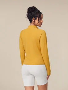 OutZeal Women Sports Tee Hiking Workout Gym Brush Lined Front Half Zip Long Sleeve Sweatshirt Winter Fall - Light Yellow - View 4