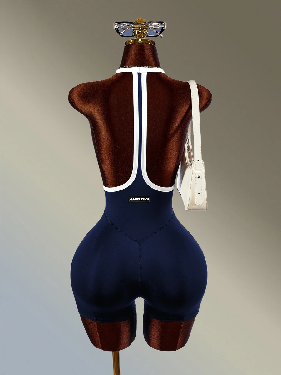 Amplova Women's Colorblock Casual Daily Travel Sports Romper - Navy Blue - View 1