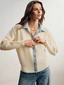 Briarwyn Women's Colorblock Casual Versatile Daily Wear Cardigan - White - View 4