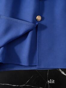 Franclia Women's Solid Color Metal Button Design Split Skirt Pants - Royal Blue - View 3
