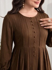 Solavon Plus Size Women's Solid Color Pleated Casual Party Arabian Dress - Camel - View 5